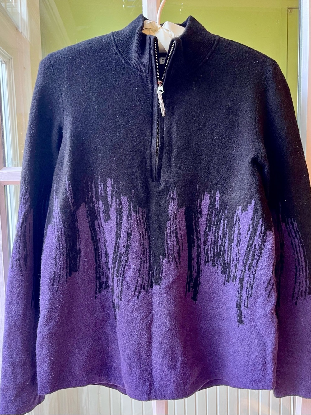 Chico's Black and Purple Abstract-Detail Sweater